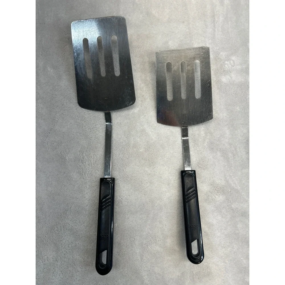 Vtg Good Cook Spatula Black Handle Slotted Stainless Steel Turner 2pc Utensils